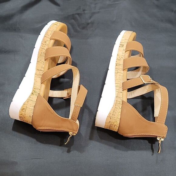 GIRLS OPEN TOE CORK  MULTI STRAP SANDALS - Picture 12 of 13